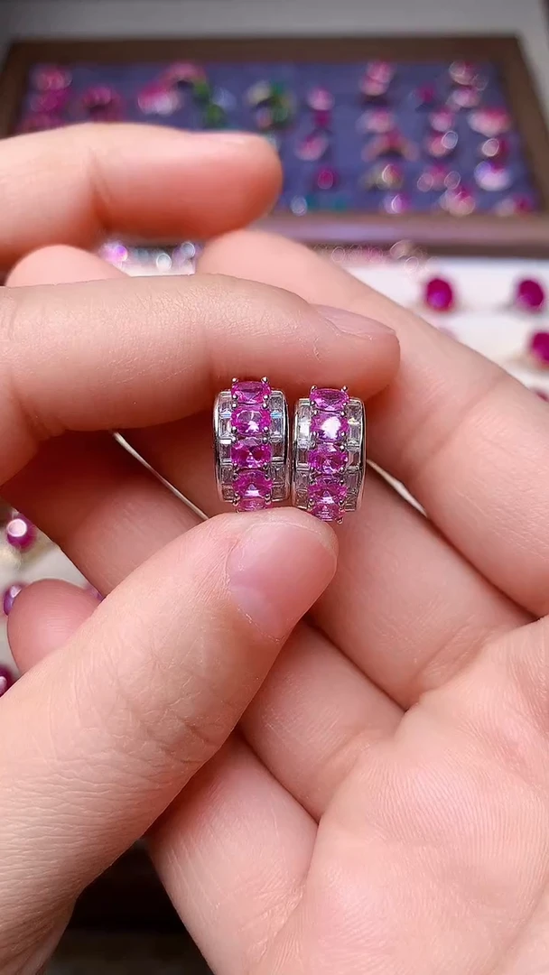 【闪购商品】彩色蓝宝石耳饰银S925镶嵌000