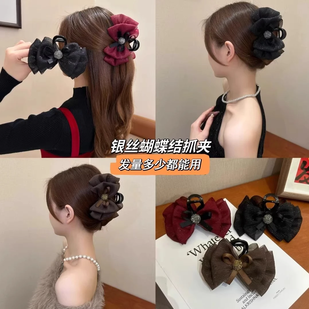 气质百搭蝴蝶结泡泡夹浪漫温柔抓夹百搭发夹盘发鲨鱼夹显脸小头花