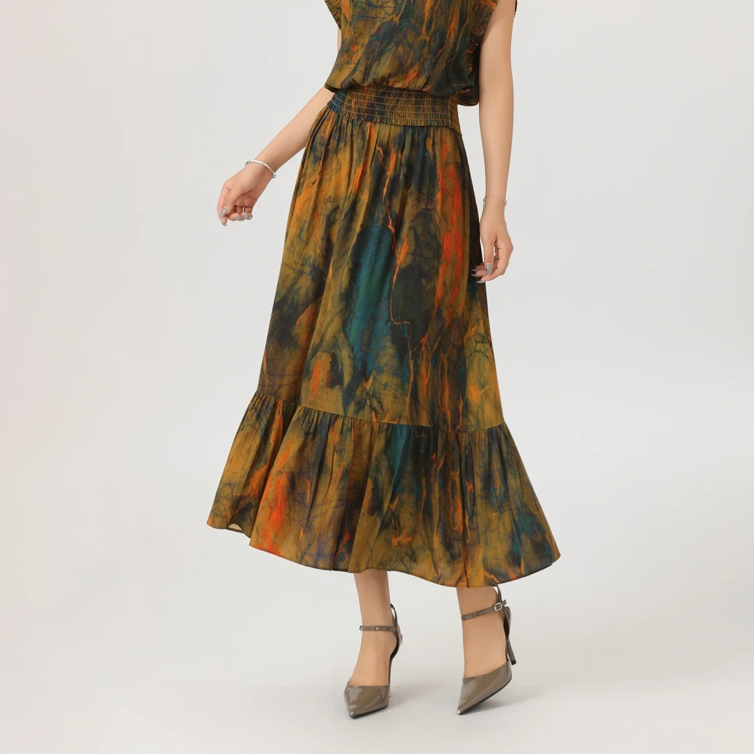 AMASS/阿玛施高级感晕染半身裙新款夏季时髦百搭舒适中长裙520070