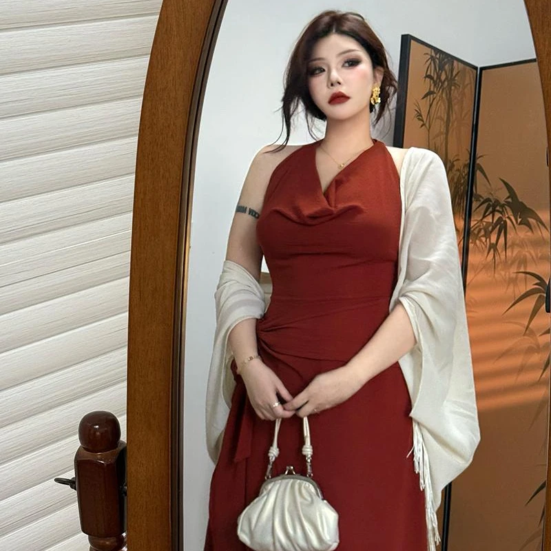 【朱砂点唇】法式荡领连衣裙纯欲气质修身显瘦收腰绝美长裙