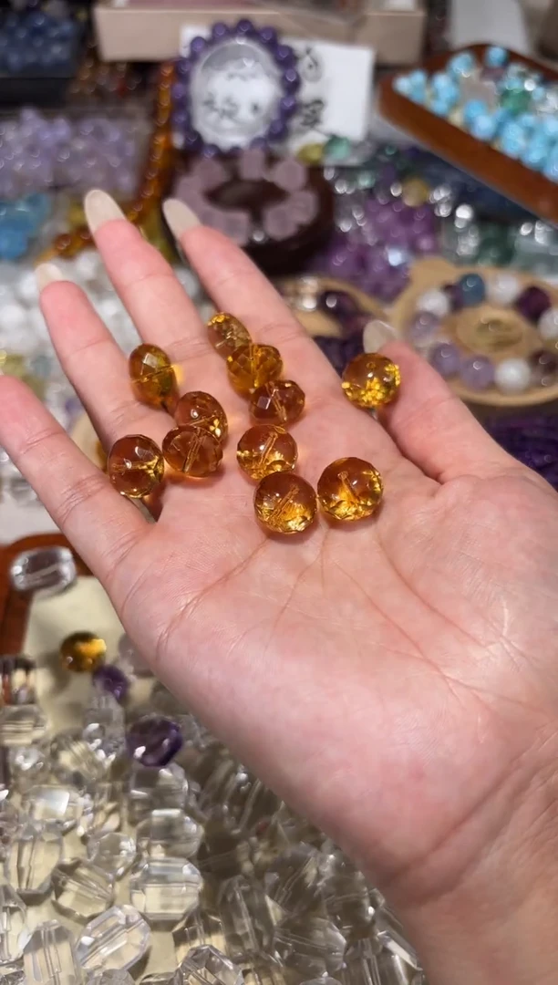 水晶手串未镶嵌爆力黄水晶算盘珠宽卡14