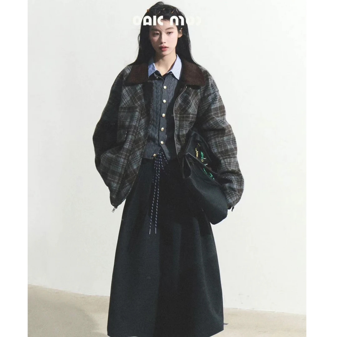 OAKMOO/ "常春藤女孩"经典百搭miu系学院风显瘦长半裙女纯色A字裙