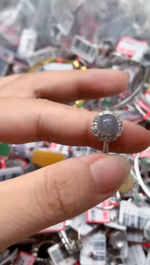 银S925镶嵌戒指翡翠天然A货缅甸翡翠