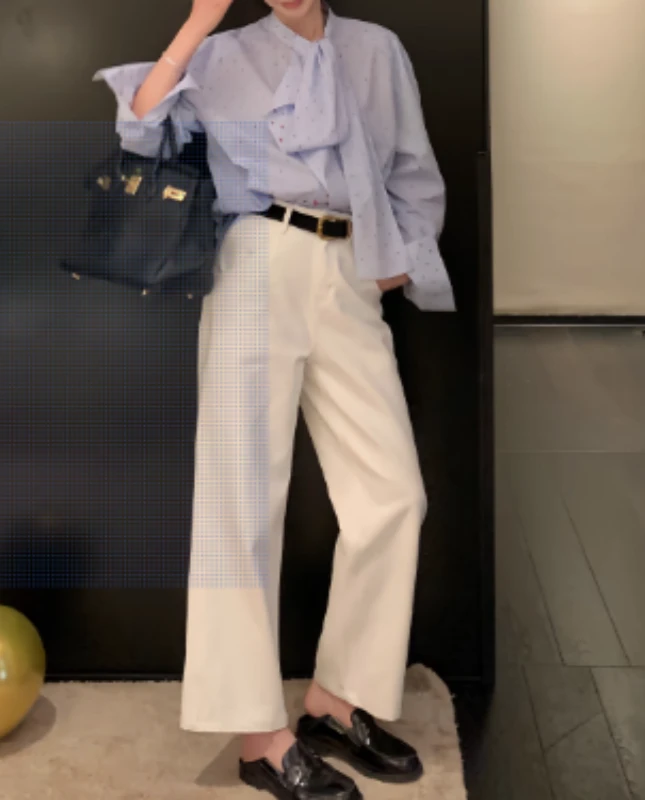 【婷婷专属】牛仔裤女9分裤遮大腿夏季薄款高腰宽松休闲直筒裤白色