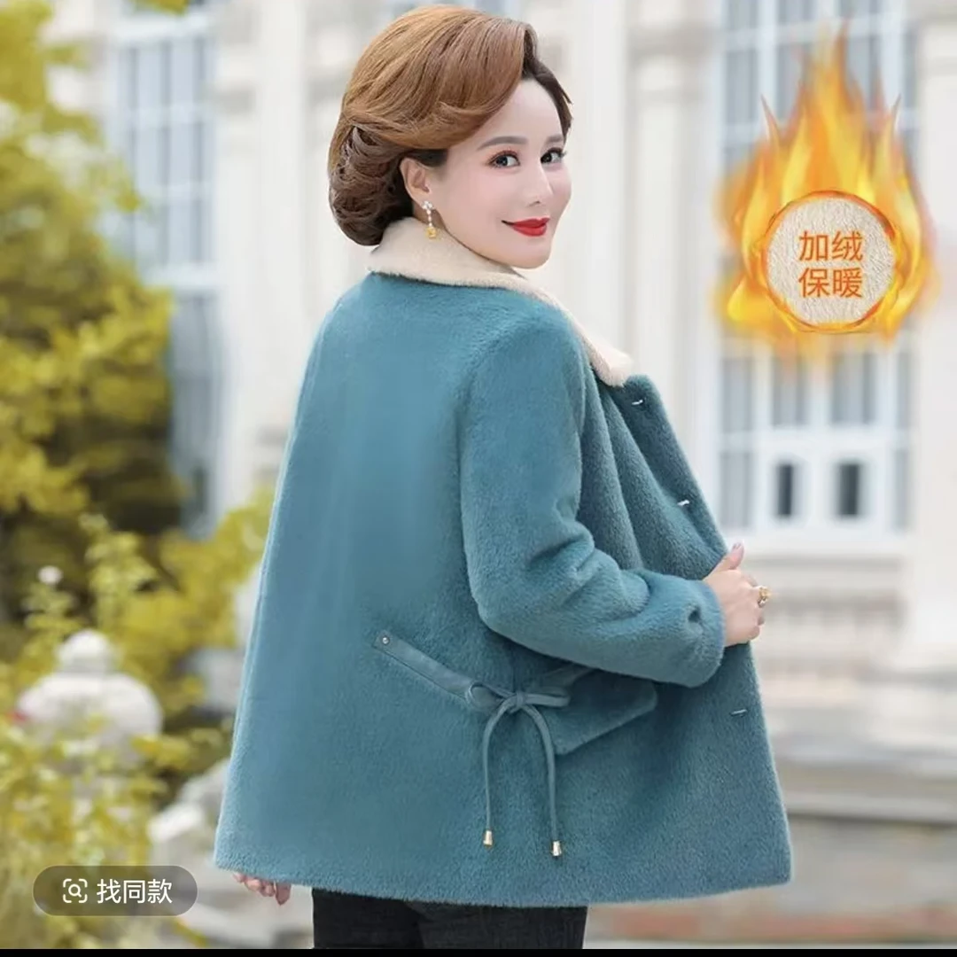 7925妈妈装加绒加厚毛呢大衣中老年女装短款洋气外套老仓库五楼西