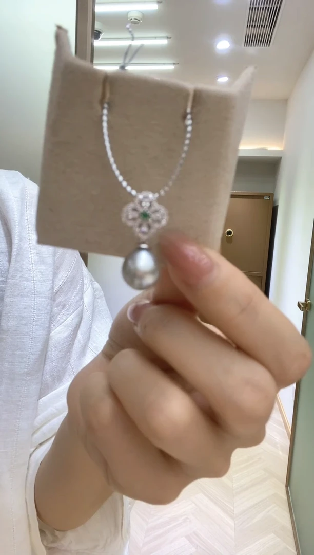 银S925镶嵌海水珍珠吊坠大溪地吊坠（无鉴赏）