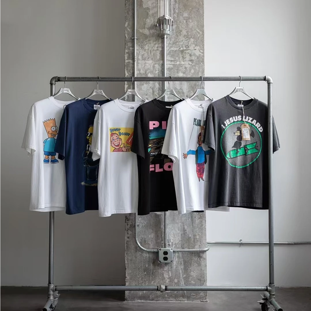 LAOXIAO-日系复古Vintage无缝筒织提线木偶短袖T恤