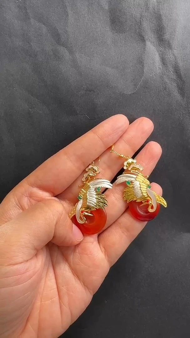 银S925镶嵌耳饰玛瑙/玉髓耳饰