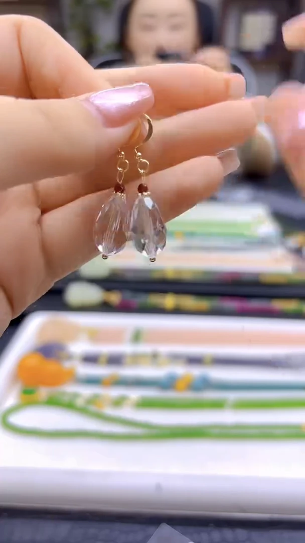 水晶耳饰14K金镶嵌DIY款E812