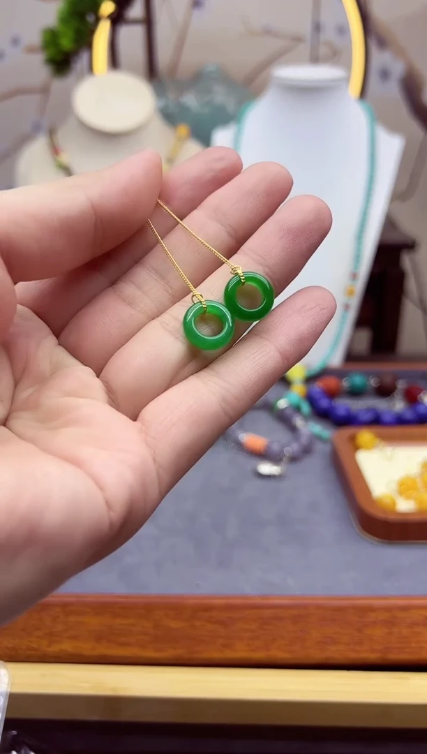 【闪购商品】翡翠耳饰14K金镶嵌E225````