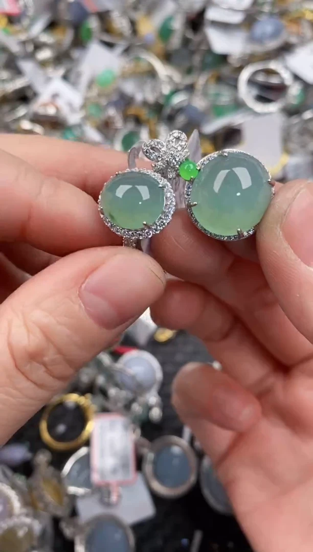 银S925镶嵌戒指翡翠10  5