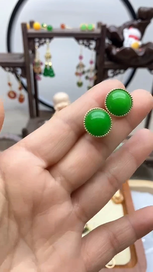 翡翠14K金镶嵌耳饰翡翠47