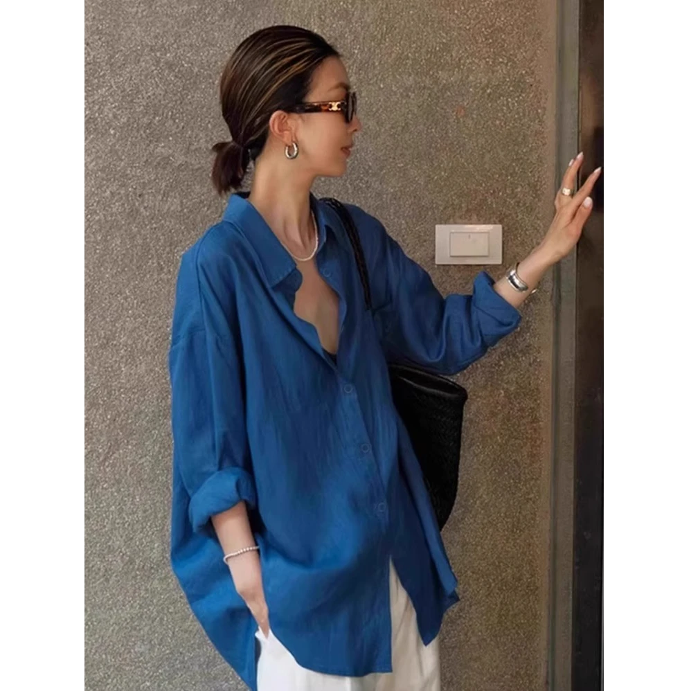 芊芊芙高级感亚麻防晒长袖衬衫松弛感百搭开衫外套薄宽松显瘦衬衣