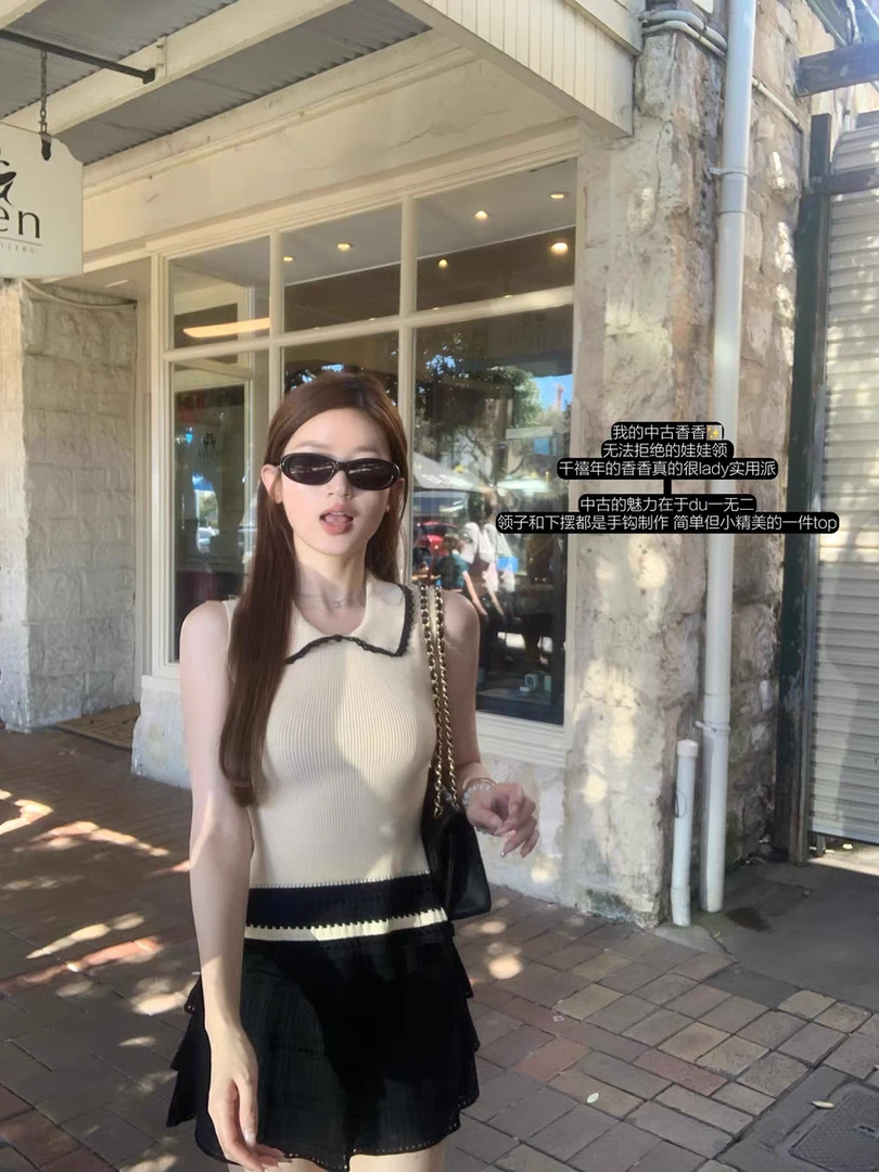 Madofit麻豆/1432恋恋巴黎_乖甜娃娃领 精致手钩中古香香无袖上衣