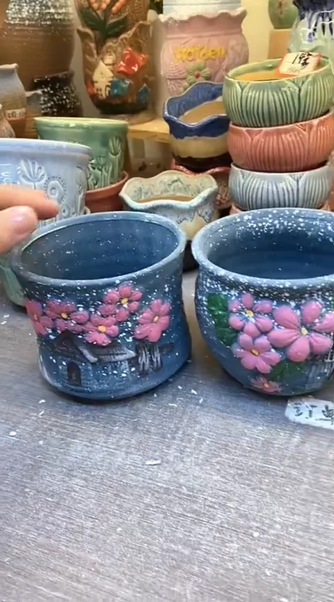 @@陶瓷多肉花盆G13暗香花园2件套
