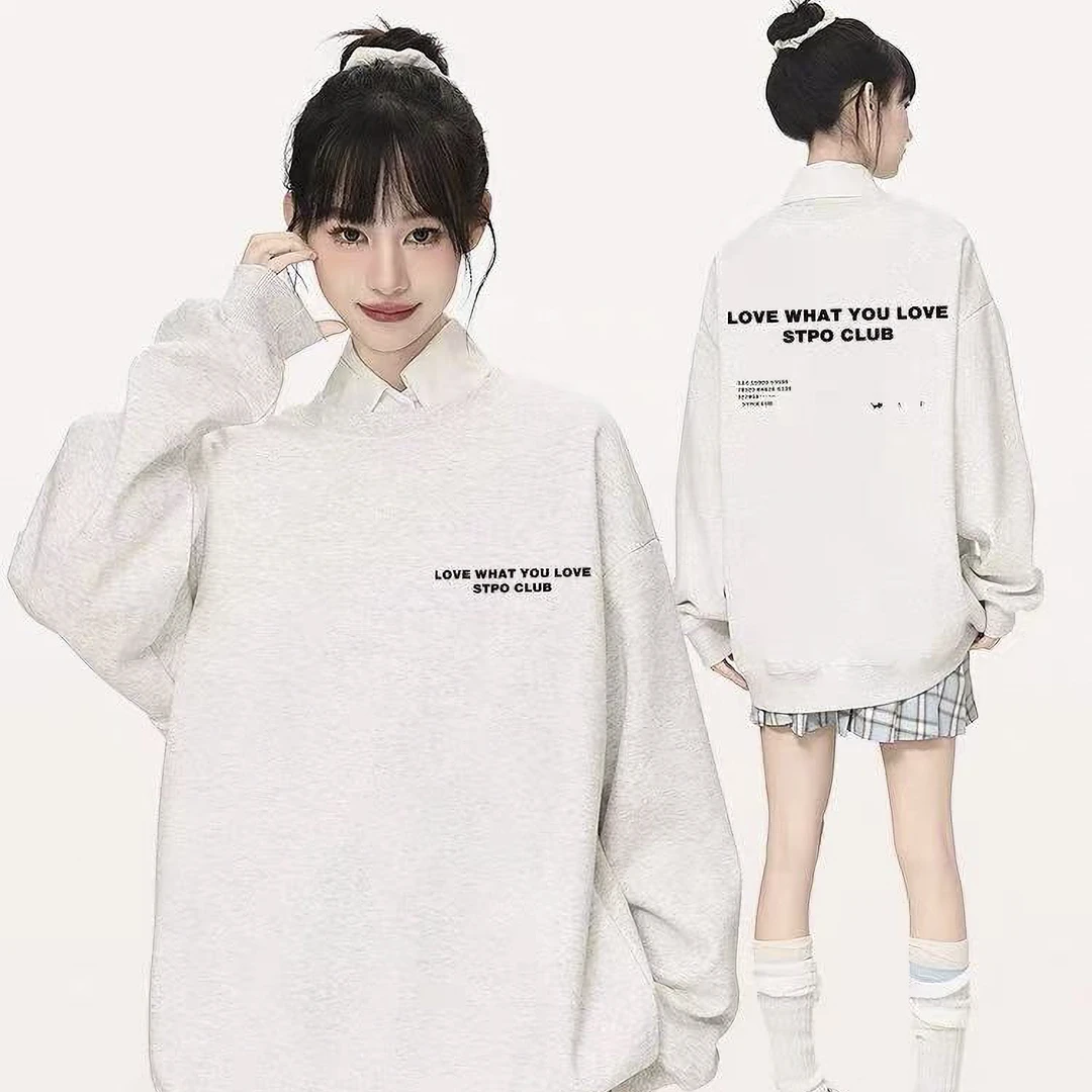 【嘉人有约】新款400克圆领字母猫男女同款卫衣加绒圆领秋冬百搭5