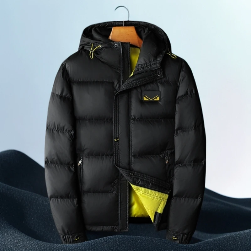 巴赛娜缇时尚休闲连帽羽绒服男新款白鸭绒冬装潮牌大码显瘦外套