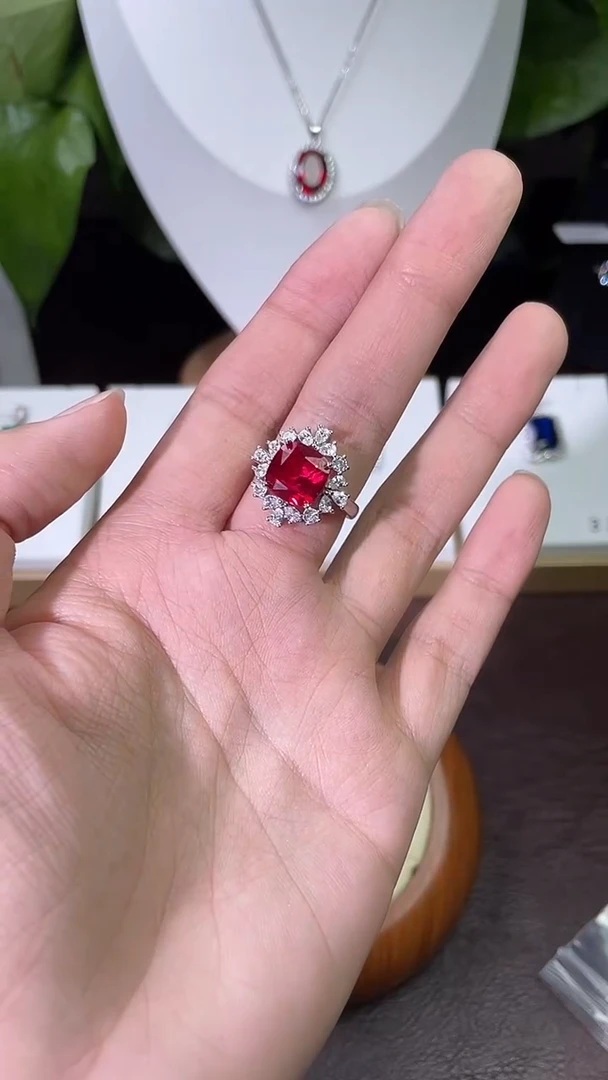 合金合成钻石红宝戒指