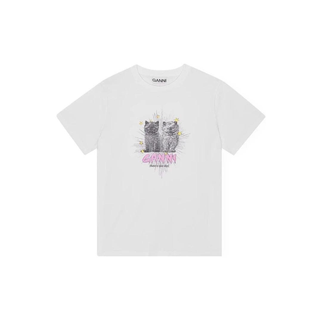 GANNI25ss猫咪双子星白色短袖（不支持7天退换）