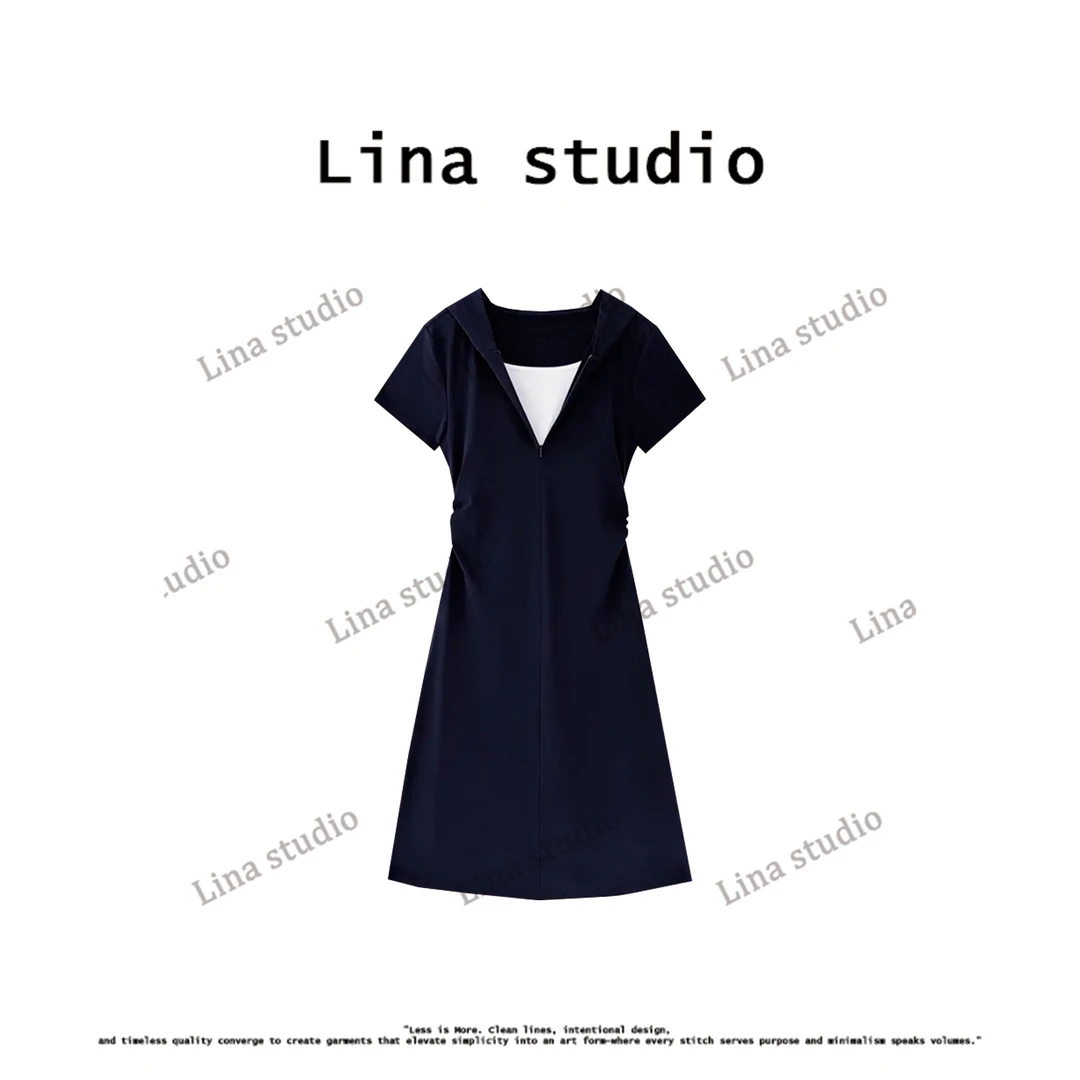 Lina studio“出游计划”2025夏季新款休闲假两件V领短袖连衣裙