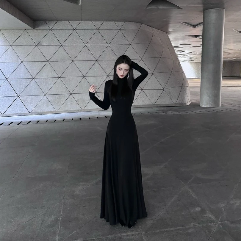 高领长袖针织连衣裙女秋冬修身显瘦内搭打底长裙子