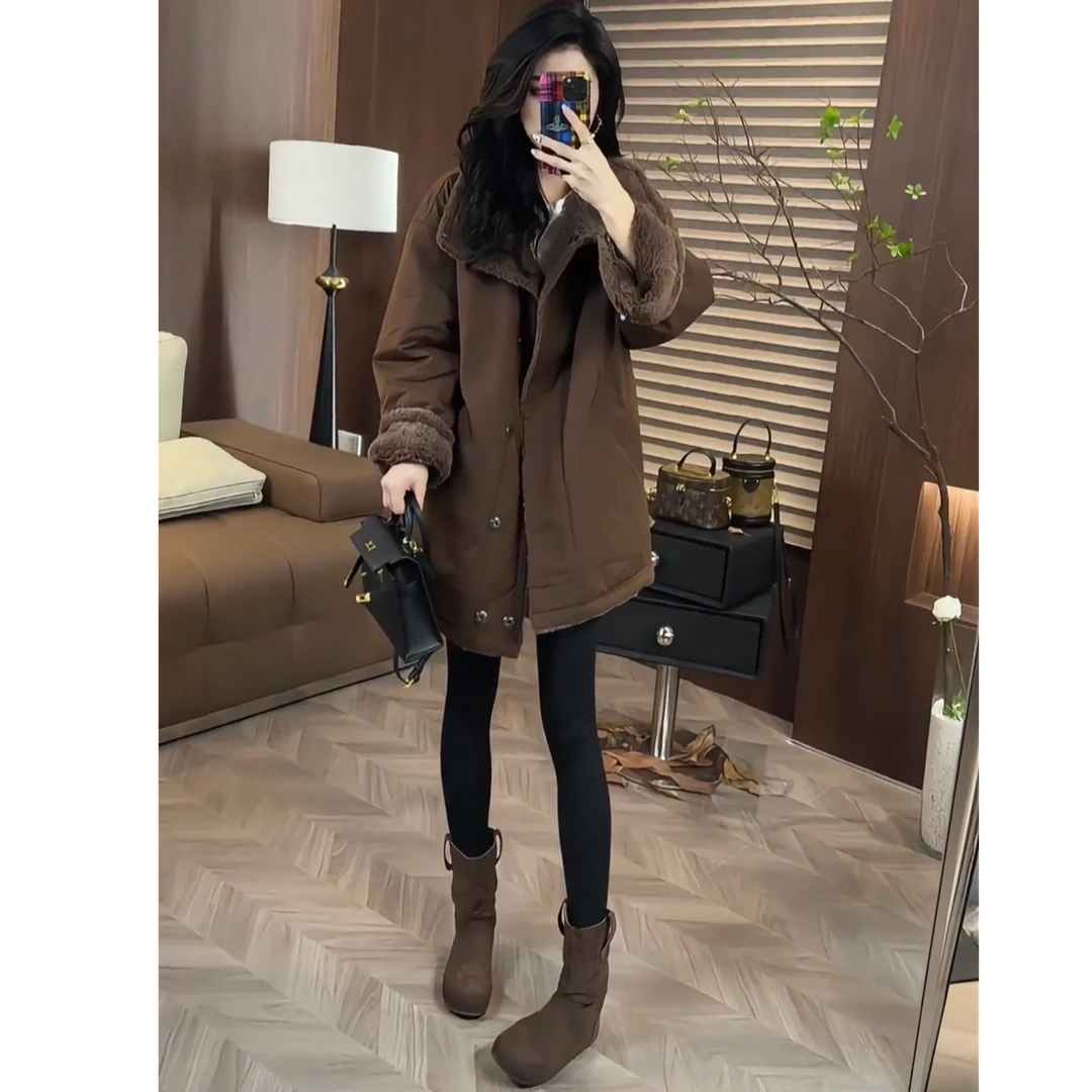 2025新款休闲风常规款冬季女韩版短外套洋气加绒显瘦外套宽松