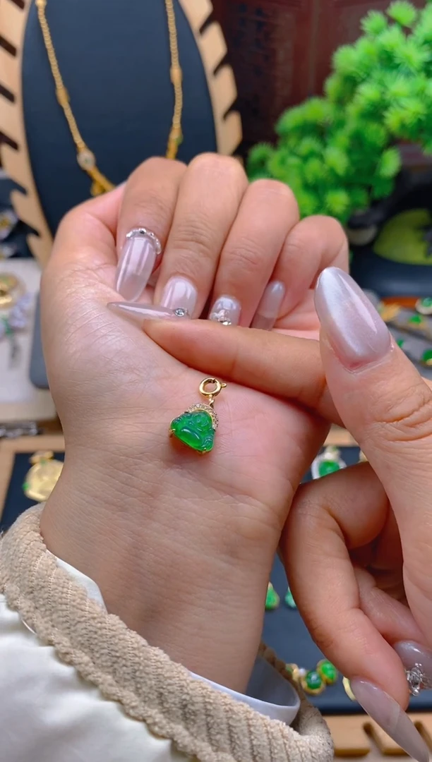 吊坠(不含链)银S925镶嵌翡翠佛公万能扣