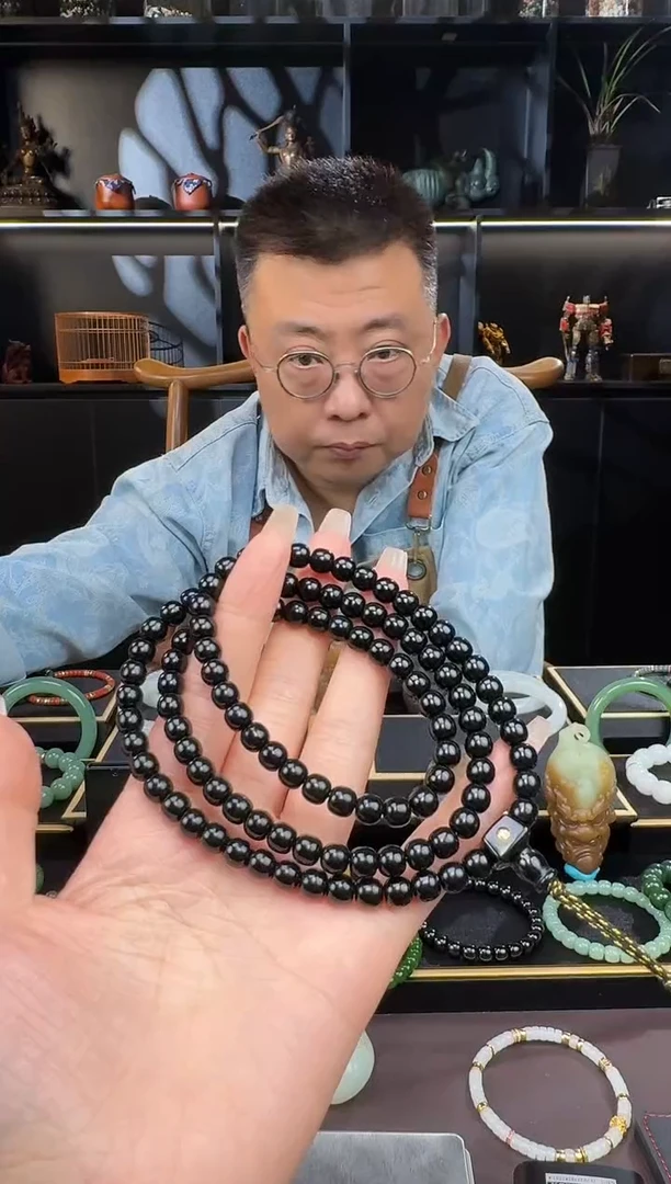 颈饰未镶嵌和田玉7mm黑青老型108
