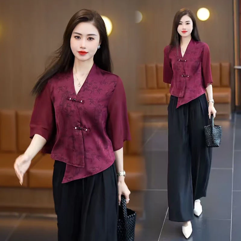新中式国风时尚女上衣2025夏季新款高级感盘扣衬衫百搭洋气外套