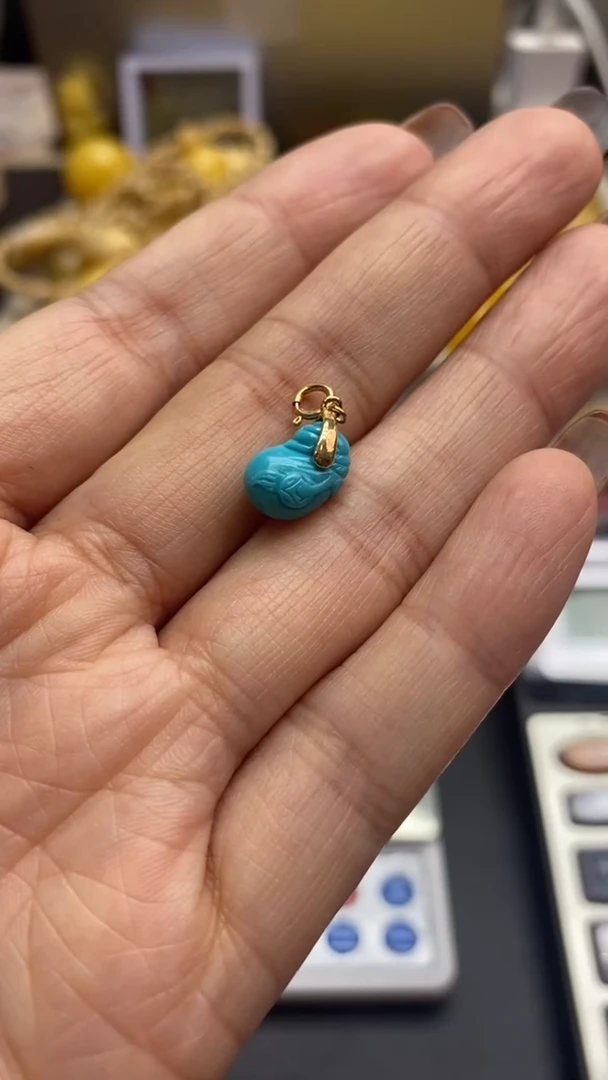 18K金镶嵌绿松石珠宝奇石1020