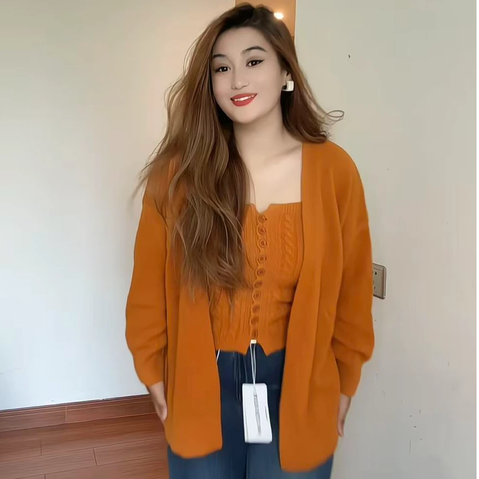 [Subi专属]韩系慵懒风一整套入秋穿搭宽松针织开衫外套+内搭吊带