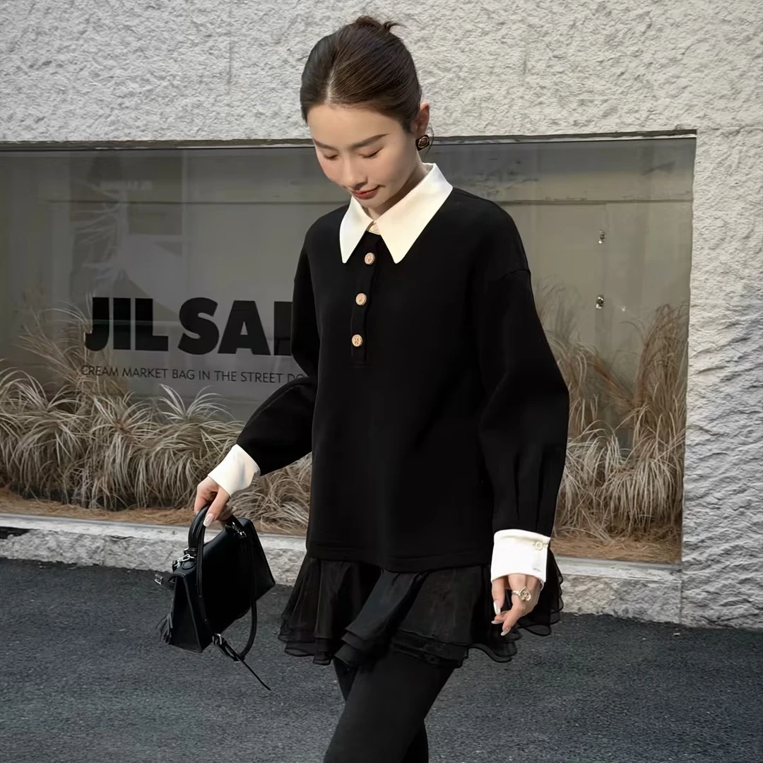 HELA AOMI “减龄神器”时尚减龄拼接小裙摆假两件卫衣CY5DB40601