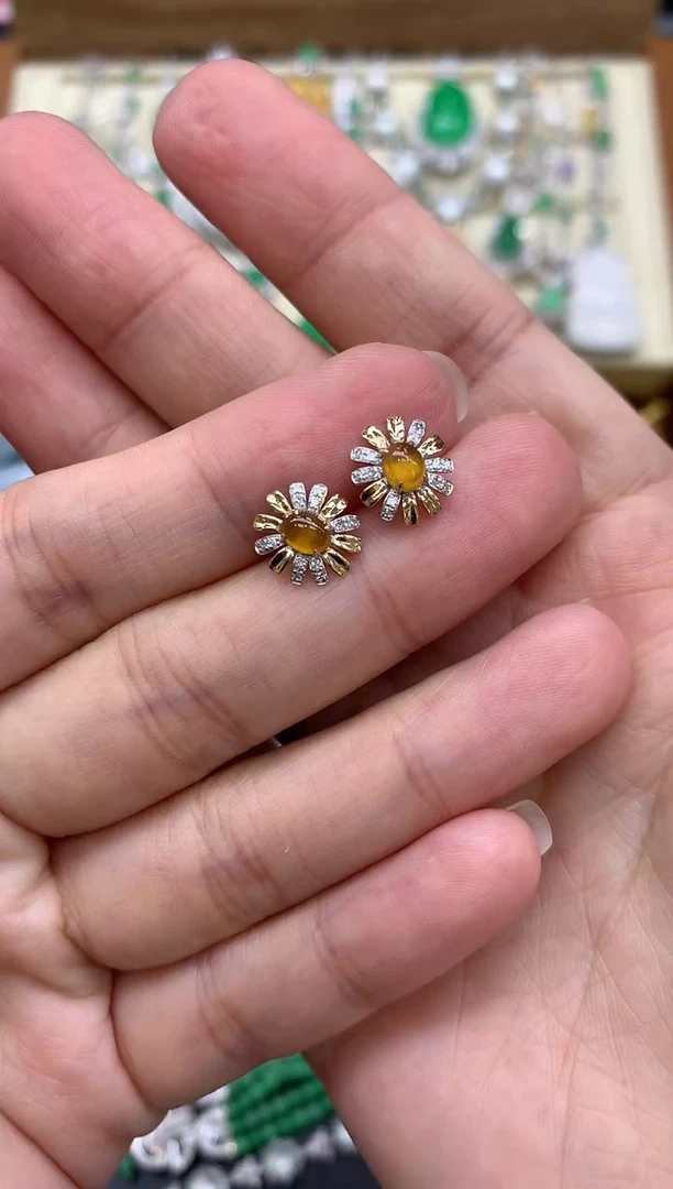 翡翠18K金镶嵌耳饰153-中国好珍宝