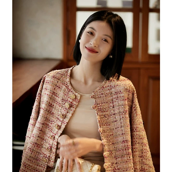 新中式圆领单排扣长袖颗粒香风粗花短款外套WTF761332AG