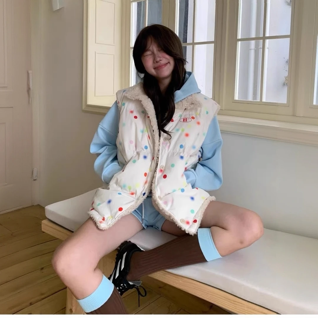 R1DGE双面穿秋冬新款美式羊羔毛棉衣棉服马甲女加厚外套棉袄百搭