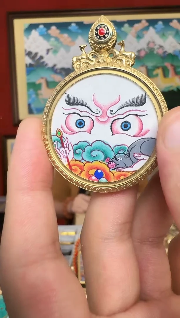 吊坠白财神-热贡纯手绘周毛