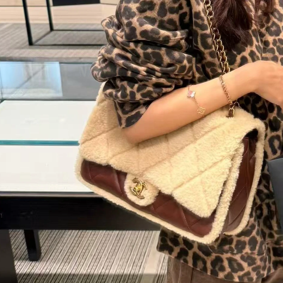 99新 Chanel/香奈儿 焦糖色泰迪口盖链条包jumbo17816044