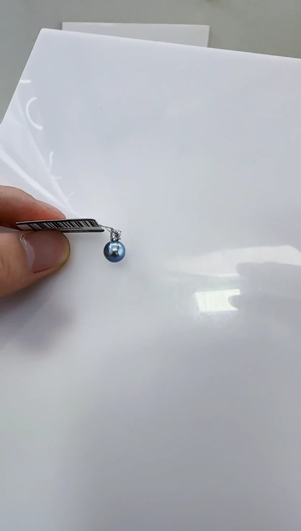 银S925镶嵌海水珍珠DA海水灰珠吊坠7-8 y486