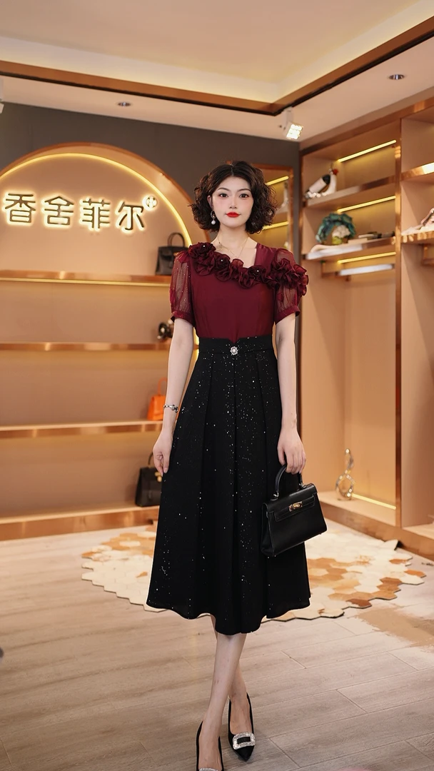 【香舍菲儿】佩佩86385轻奢设计师款优雅气质修身时尚收腰连衣裙-佩