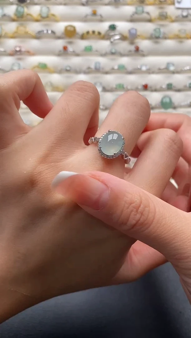 银S925镶嵌戒指翡翠44444444+4