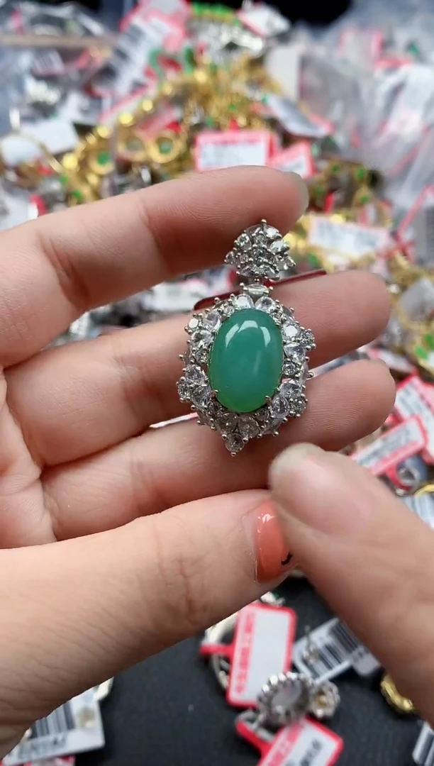 银S925镶嵌戒指翡翠天然A货缅甸翡翠