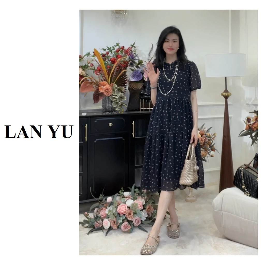 短款/长款【陌上开花】肌理感面料碎花套头收腰系带中长款法式裙子