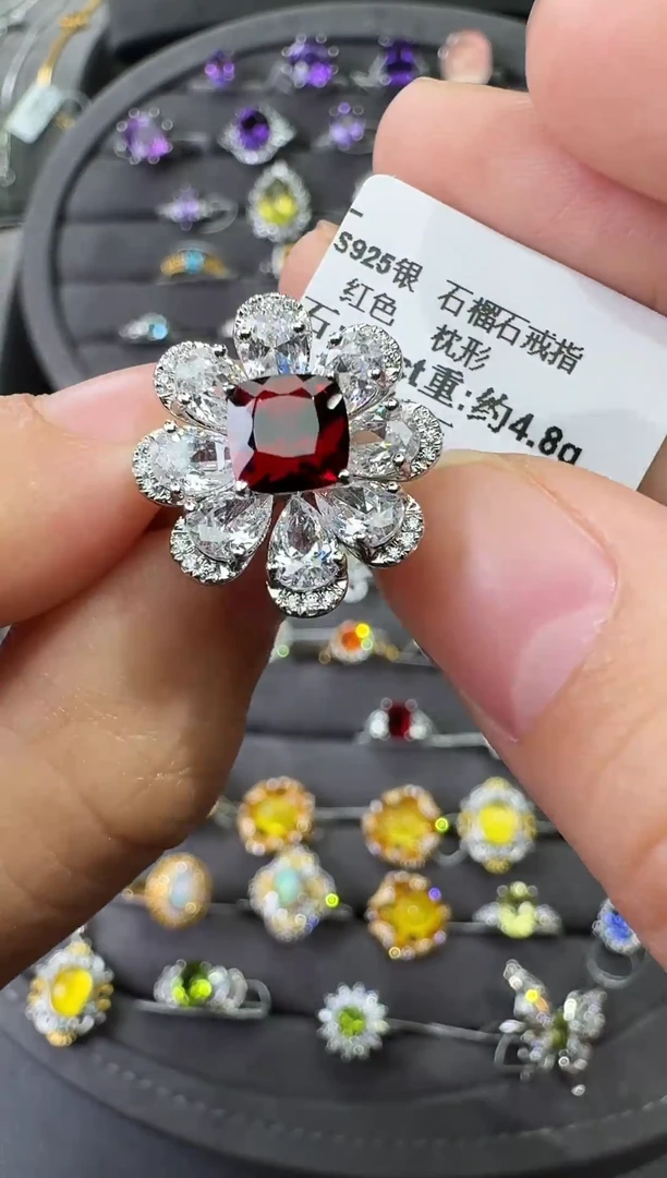 银S925镶嵌戒指石榴石【七天鉴赏】