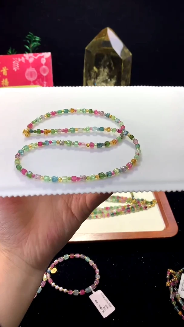 【闪购商品】碧玺项链未镶嵌【梦源珠宝】天然碧玺方糖设计款项链