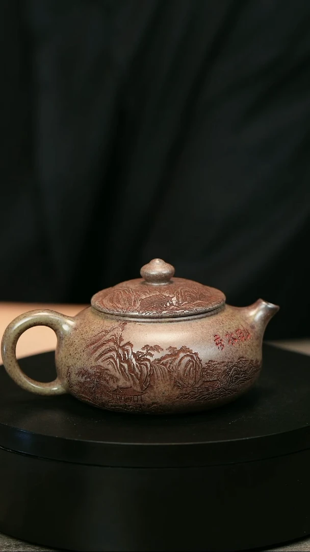 茶壶紫砂用****1H1983蒋静明柴烧刻绘寒江