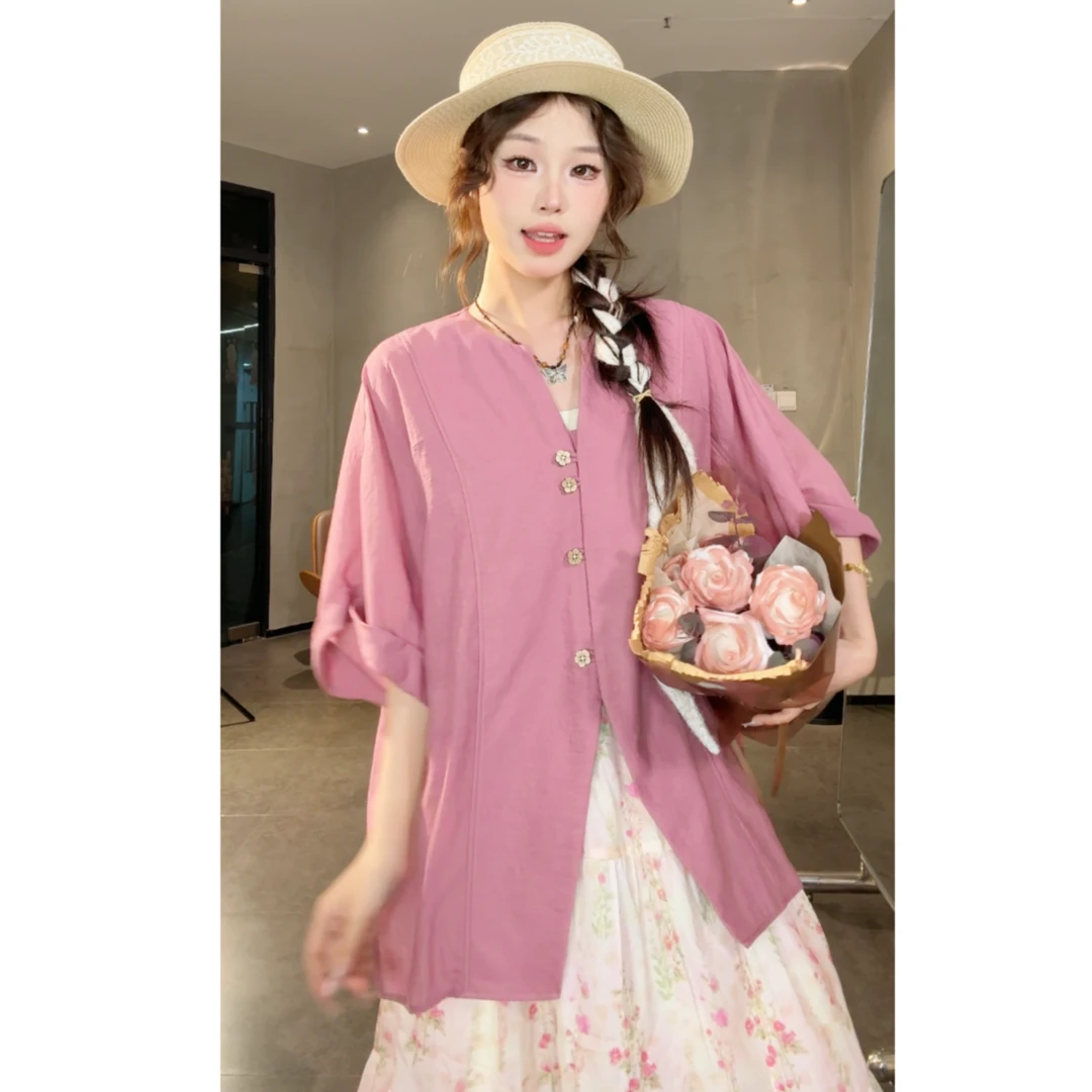 VGVL小众设计感玫红色衬衫20536