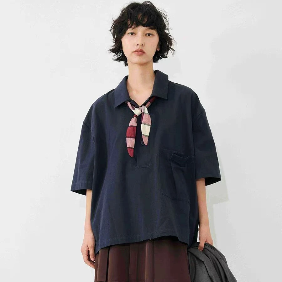 ANNAMOOER休闲百搭简约廓形POLO衬衫女款25春夏新品
