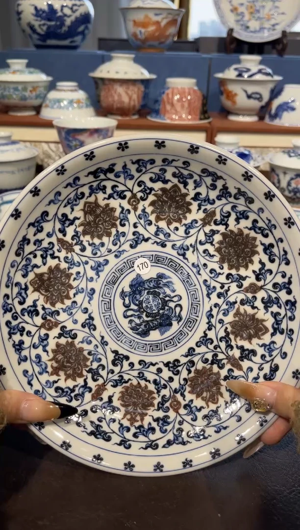 【闪购商品】杯170青花釉里红缠枝莲壶承瑕