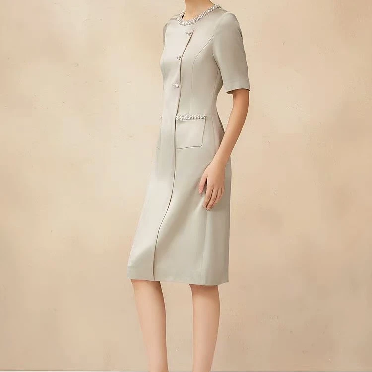 【歌】夏季新款银灰高级钉珠显瘦气质轻奢休闲连衣裙GL580