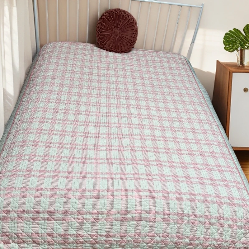 130CM*210CM双面全棉床盖AA面格子色织棉绗缝床盖单人夏凉被